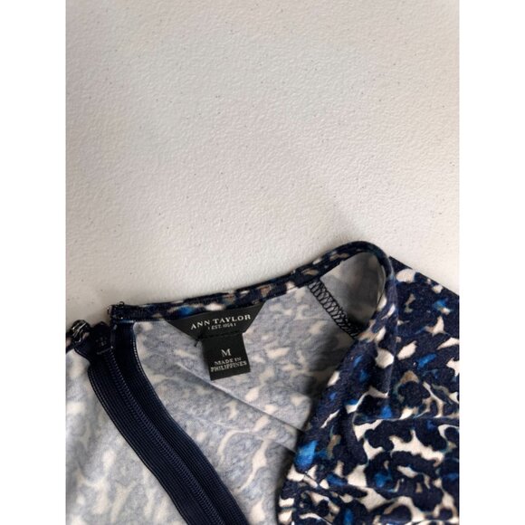 Ann Taylor Petite Midi Wrap Dress M Leopard Print 3/4 Sleeve Navy/White/Blue - Picture 3 of 7